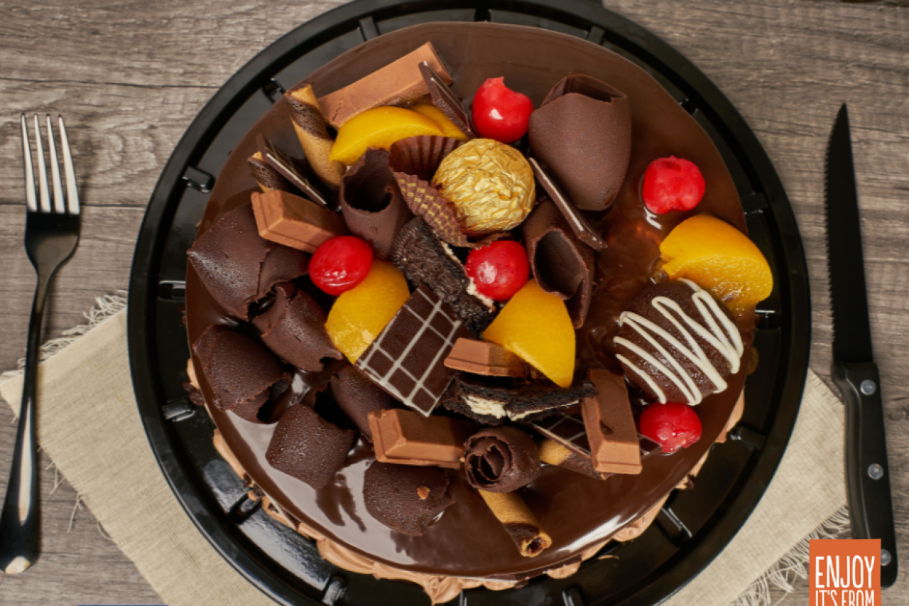 Chocolate Cake with European Canned Peaches from Greece